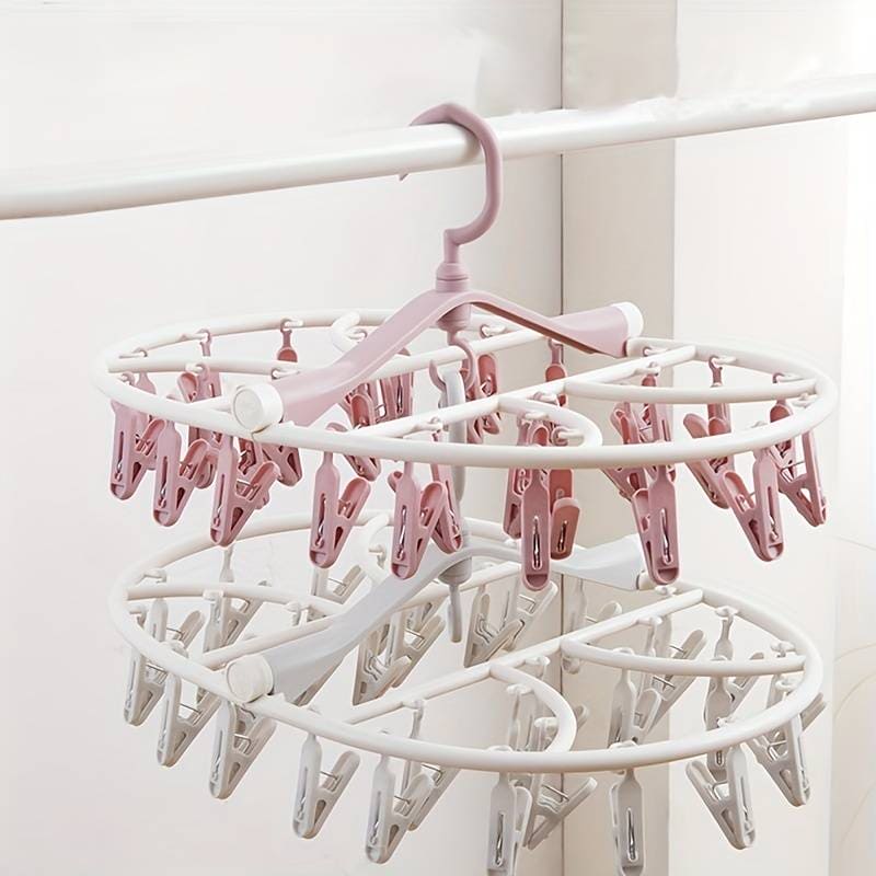Foldable Cloth Hanger, Multi Clip Socks Drying Rack, 20/32 Windproof Plastic Drying Rack, Dormitory Balcony Clothes Hanger, Artifacts Drying Hooks, Multifunctional Laundry Rack Foldable Cloth Hanger, Multi Clip Socks Drying Rack, 20/32 Windproof Plastic Drying Rack, Dormitory Balcony Clothes Hanger, Artifacts Drying Hooks, Multifunctional Laundry Rack